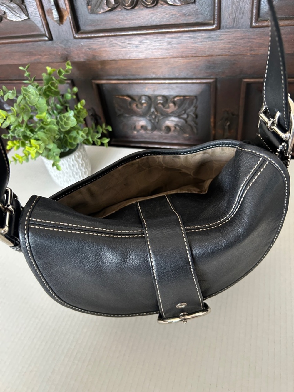 Coach Dark Brown Leather Crossbody Bag with Silver Hardware - Picture 9 of 14